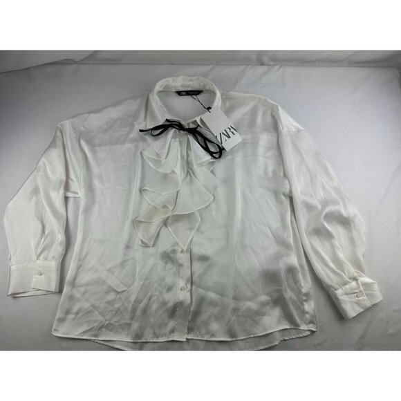 NWT Zara Satin Like Pirate Blouse Size Medium - Picture 3 of 8
